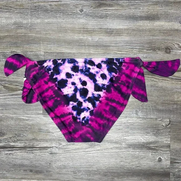 Salt + Cove Women's Fuchsia Tie Dyed Side Tie Bikini Swim Bottoms Junior’s - Picture 3 of 3